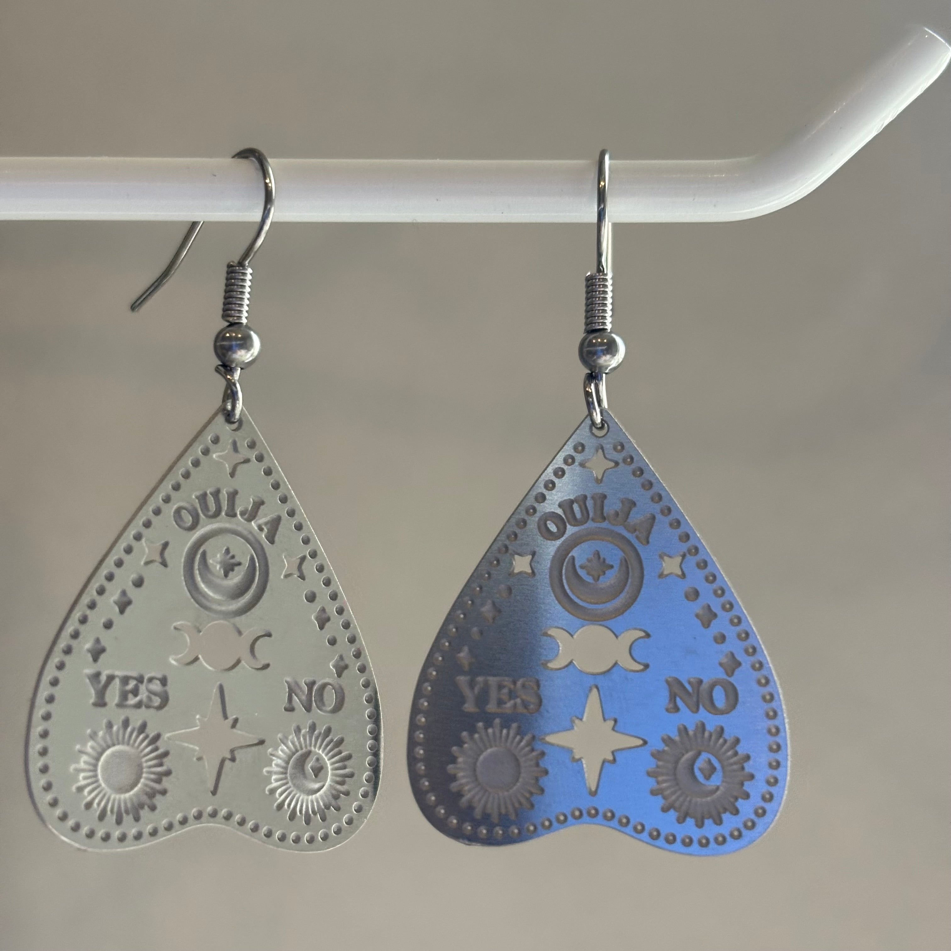 Stainless steel spooky silver ouija board earrings