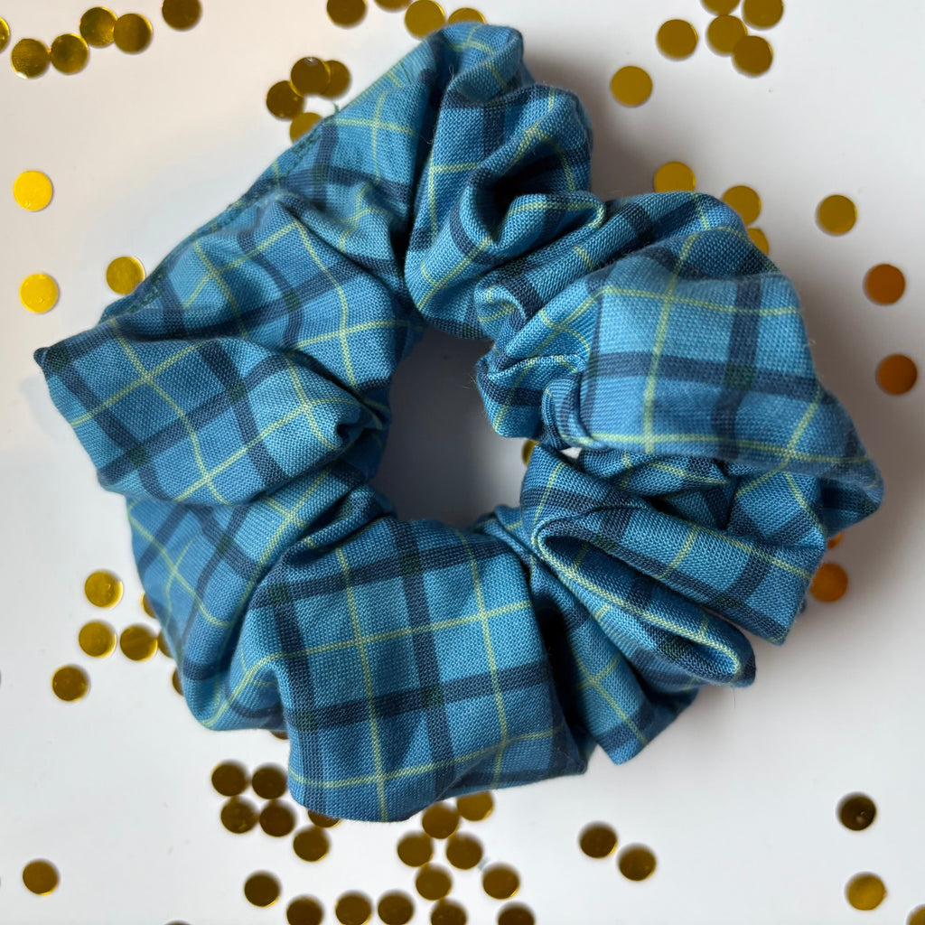 Handmade big Blue check tartan scrunchie