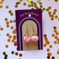 Pink ball bauble Christmas dangle earrings gold plated