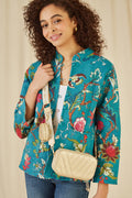 Yumi Gold Quilted Camera Bag With Cross Body Woven Strap
