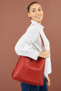 Yumi Red Woven Shoulder Bag With Detachable Inside Purse