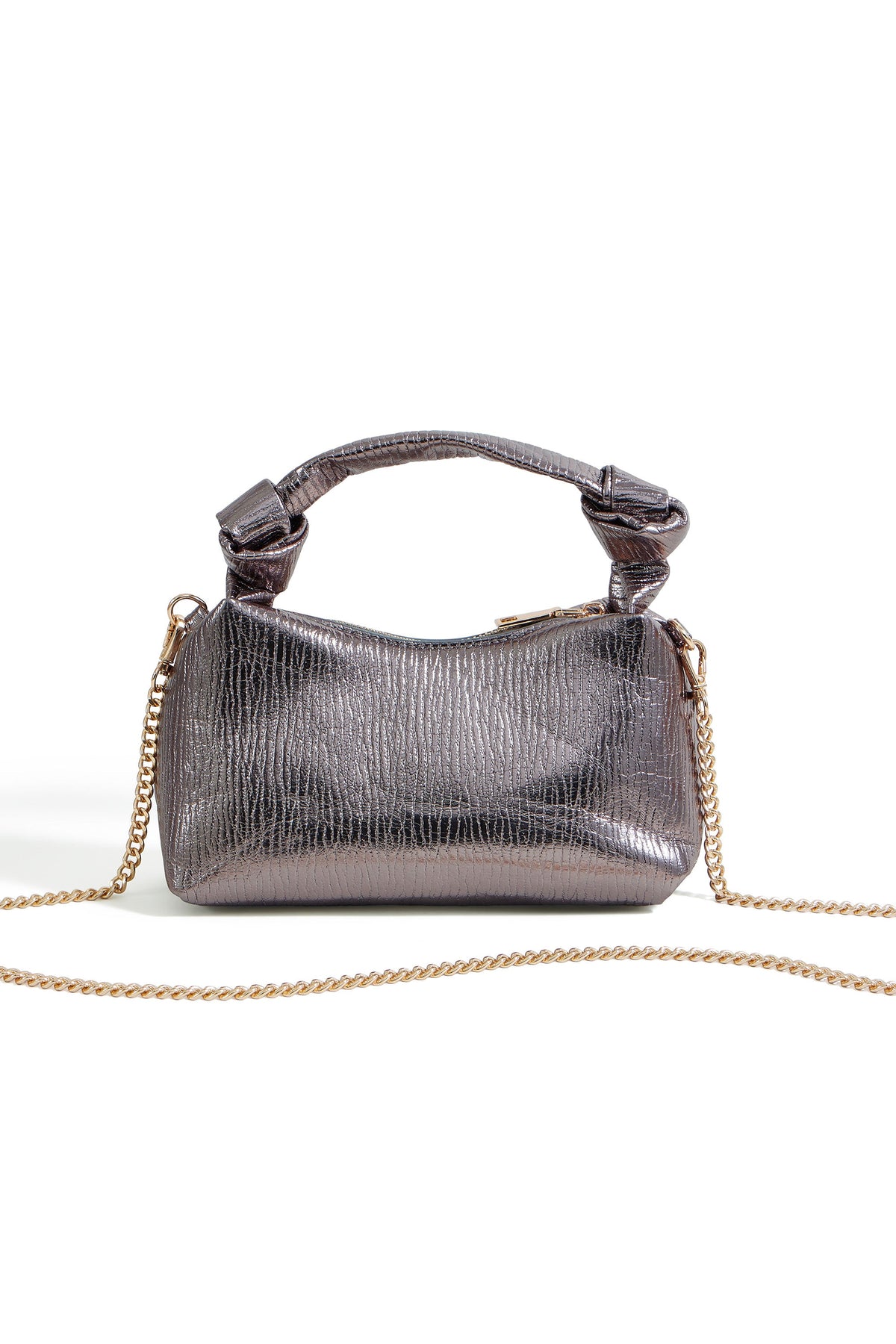 Yumi Pewter Textured Small Knot Handle Handbag