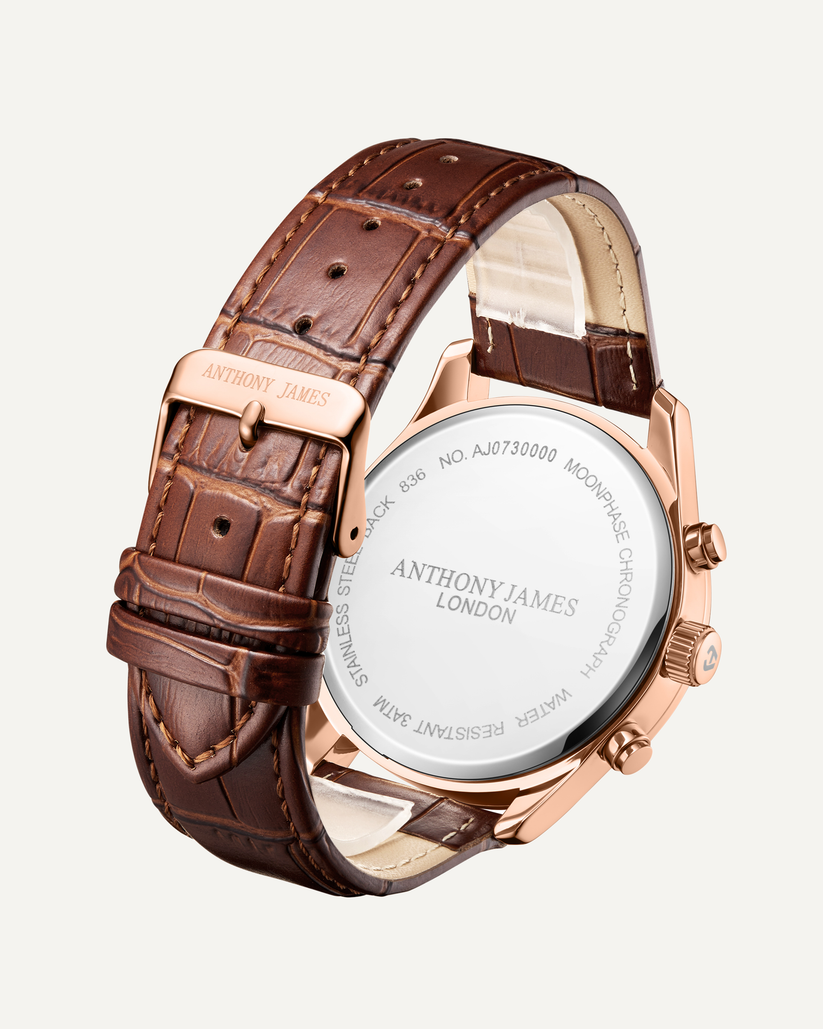 Hand Assembled Anthony James Limited Edition Moonphase Chronograph Rose Black