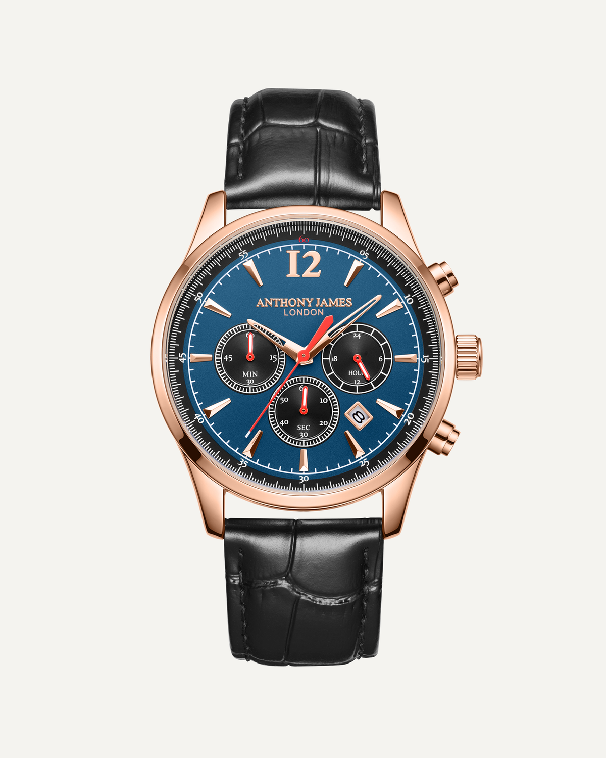 Hand Assembled Anthony James Limited Edition Classic Chronograph Rose Blue
