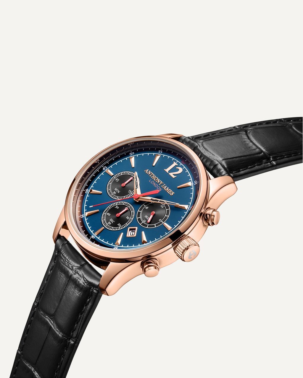 Hand Assembled Anthony James Limited Edition Classic Chronograph Rose Blue