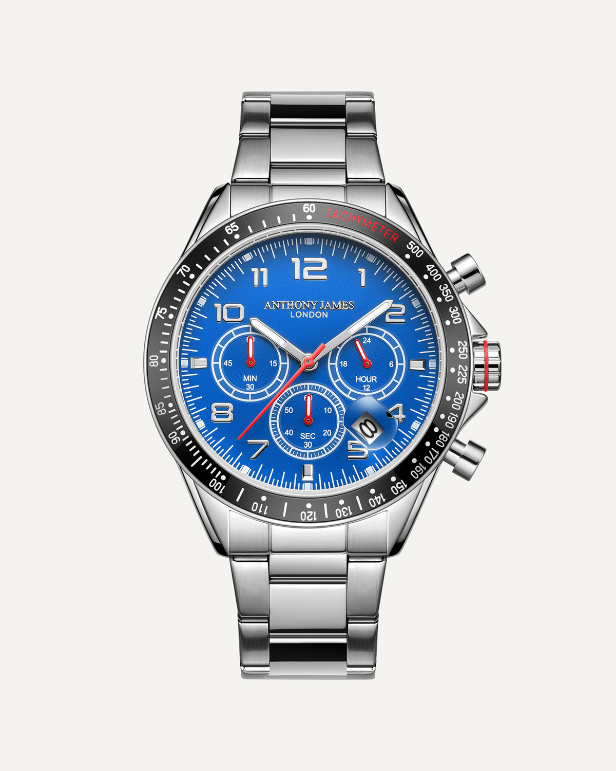 Hand Assembled Anthony James Limited Edition Tachymeter Chrono Steel Blue