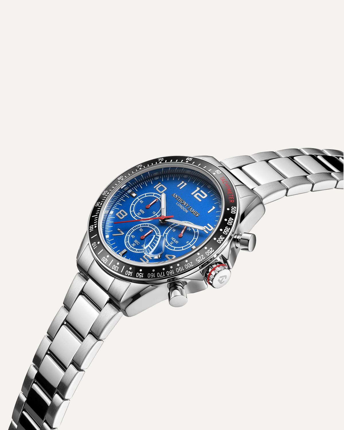 Hand Assembled Anthony James Limited Edition Tachymeter Chrono Steel Blue