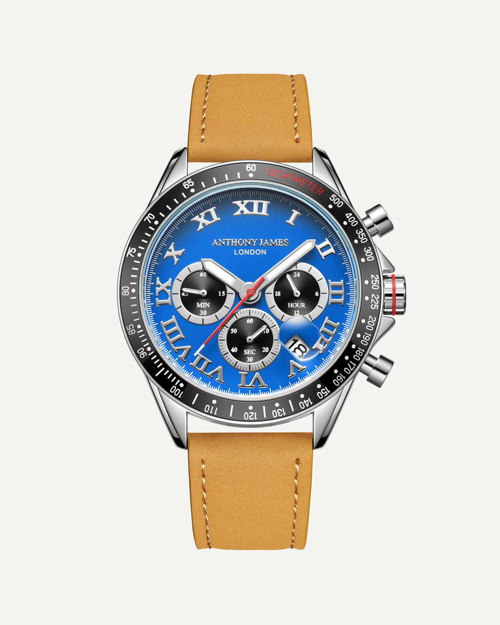 Hand Assembled Anthony James Limited Edition Tachymeter Turbo Steel Blue