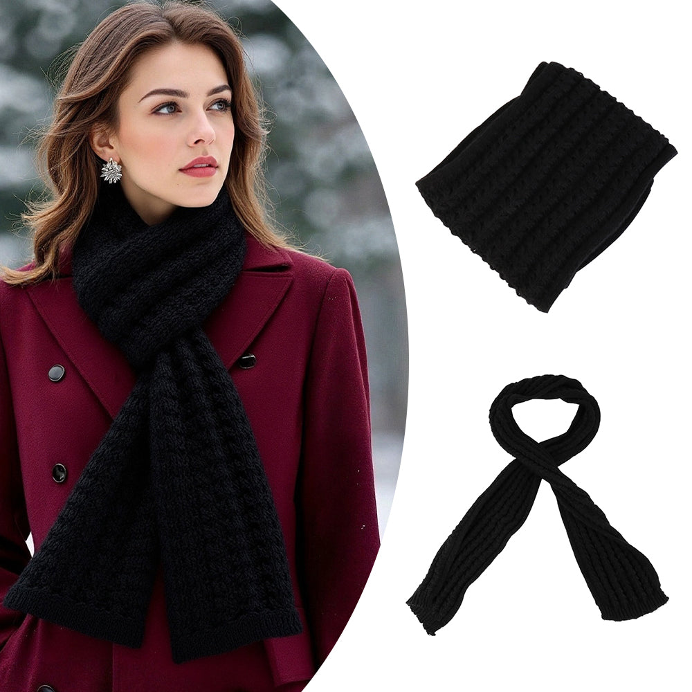 Scarf Women Winter Versatile Solid Color Thickened Woolen Knitted Scarf - Black