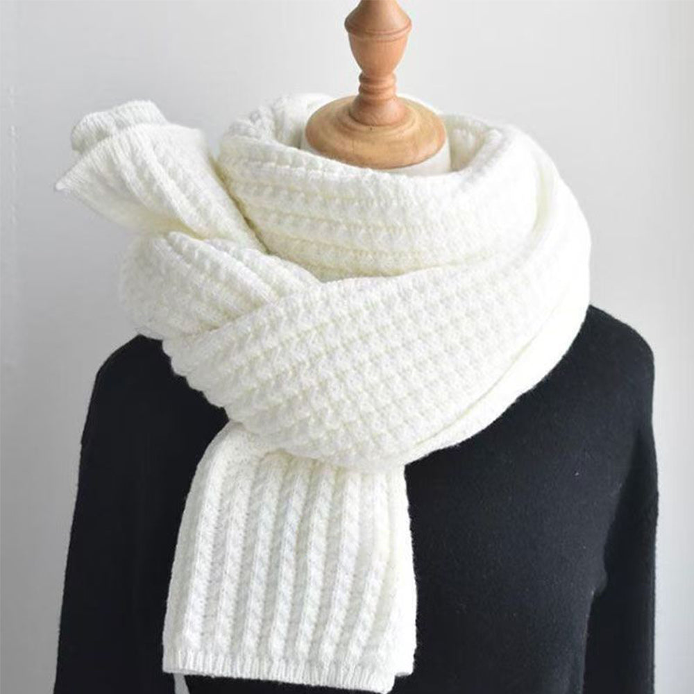 Scarf Women Winter Versatile Solid Color Thickened Woolen Knitted Scarf - Black