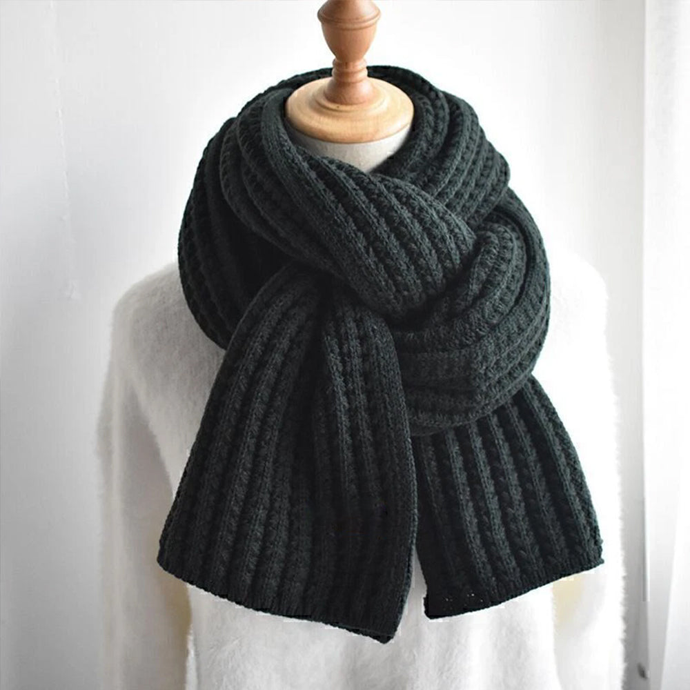 Scarf Women Winter Versatile Solid Color Thickened Woolen Knitted Scarf - Black