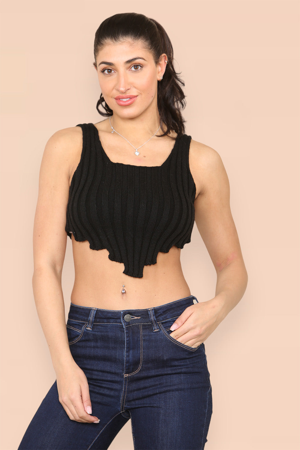 Asymmetric Imogen Hem Knitted Vest Crop Top