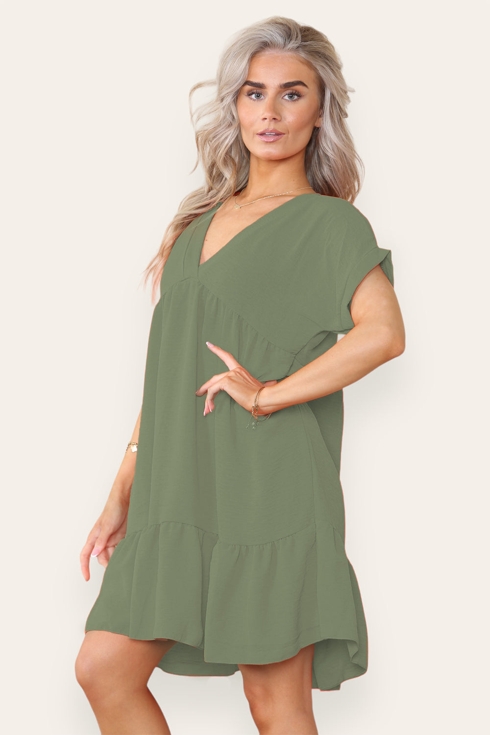 Womens Fancy Style Tiered Smock Dress