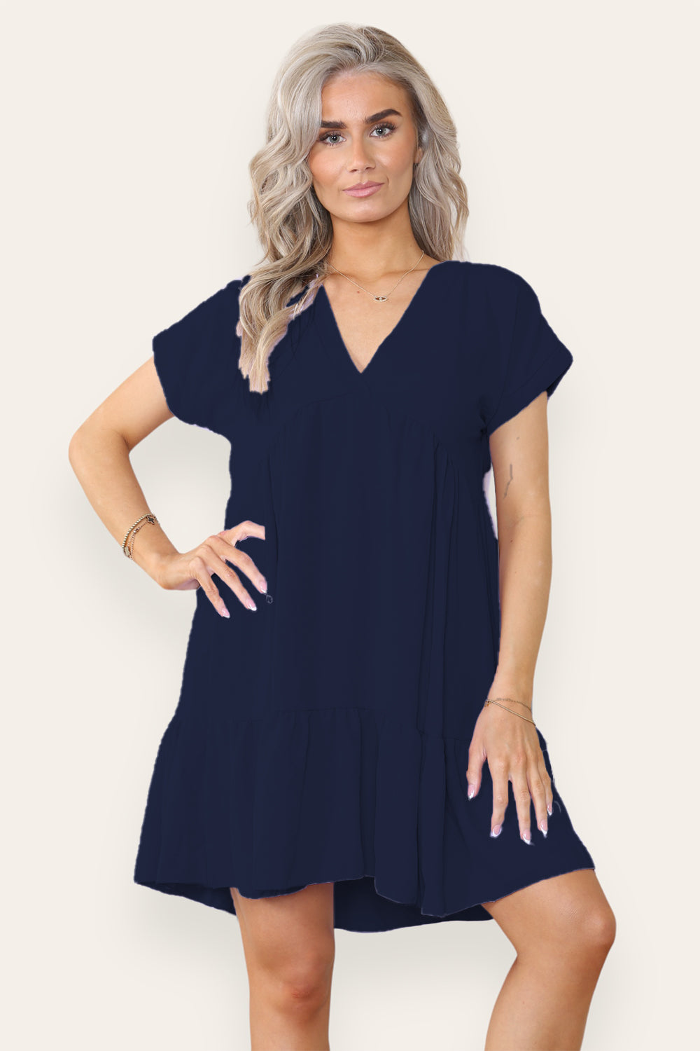 Womens Fancy Style Tiered Smock Dress