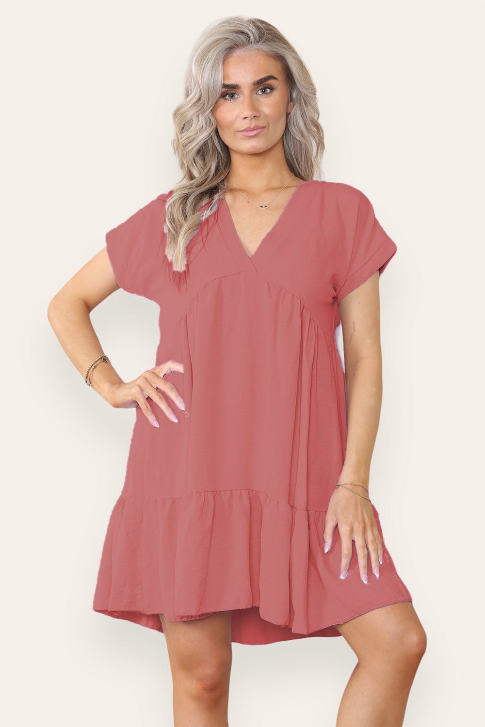 Womens Fancy Style Tiered Smock Dress