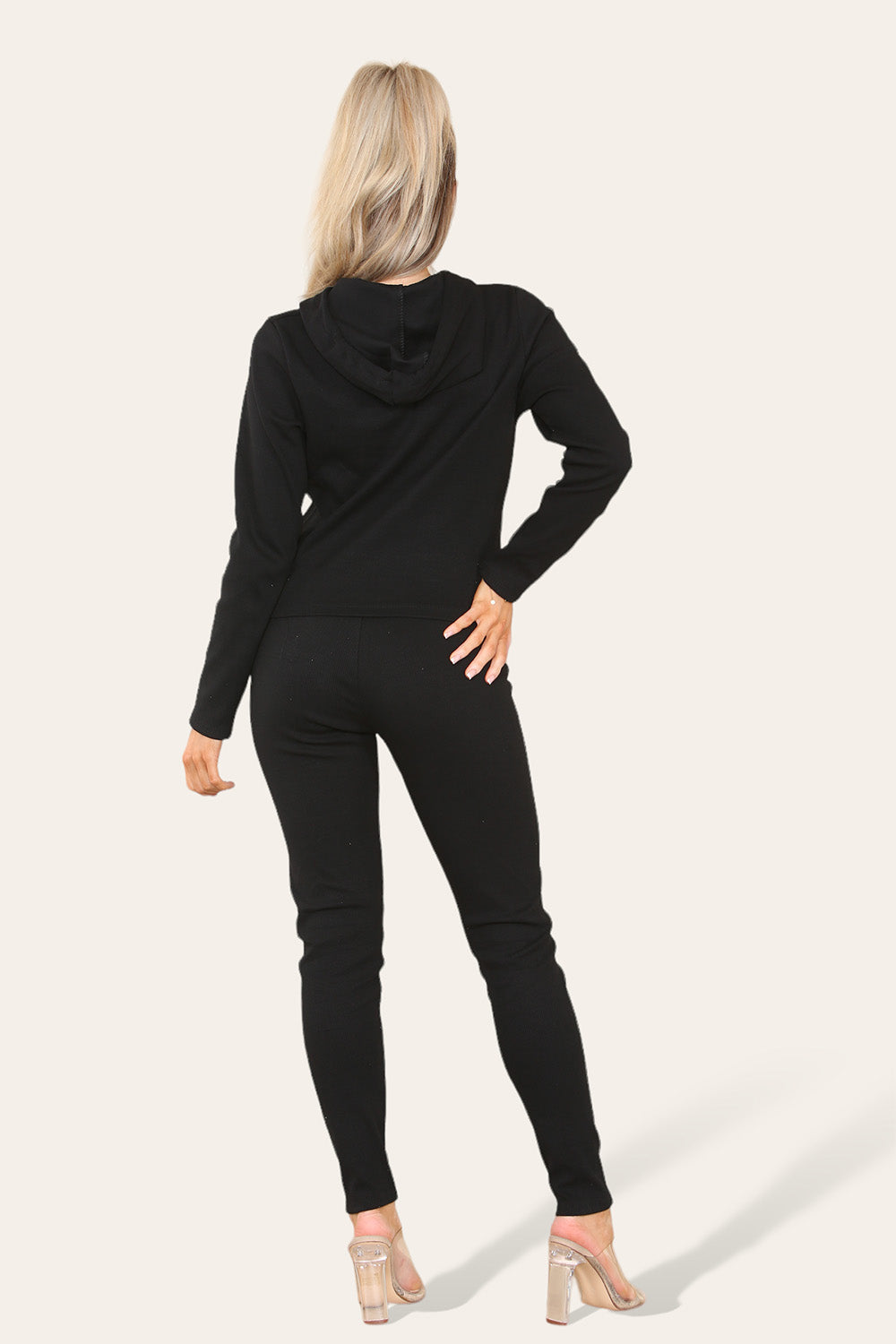 Front Pocket Zip Suit Ribbed Hooded Loungewear Set