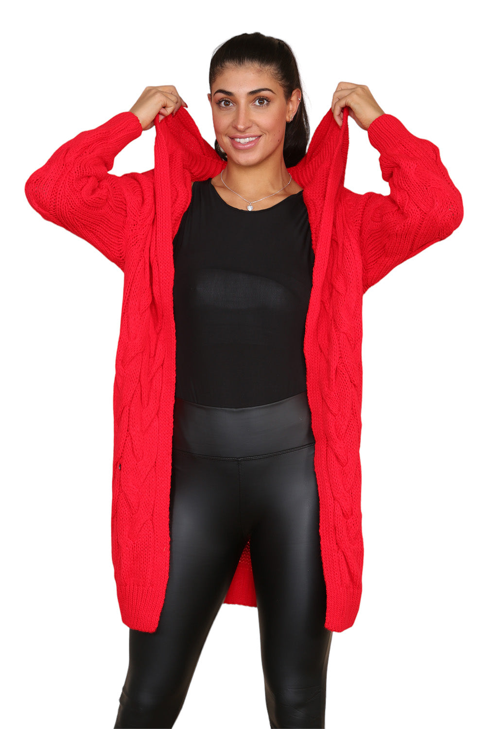 Knitted Cables Hooded Long Over Sized Cardigan