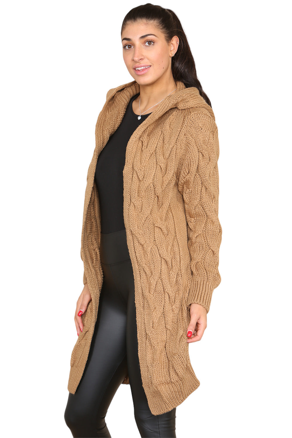 Knitted Cables Hooded Long Over Sized Cardigan