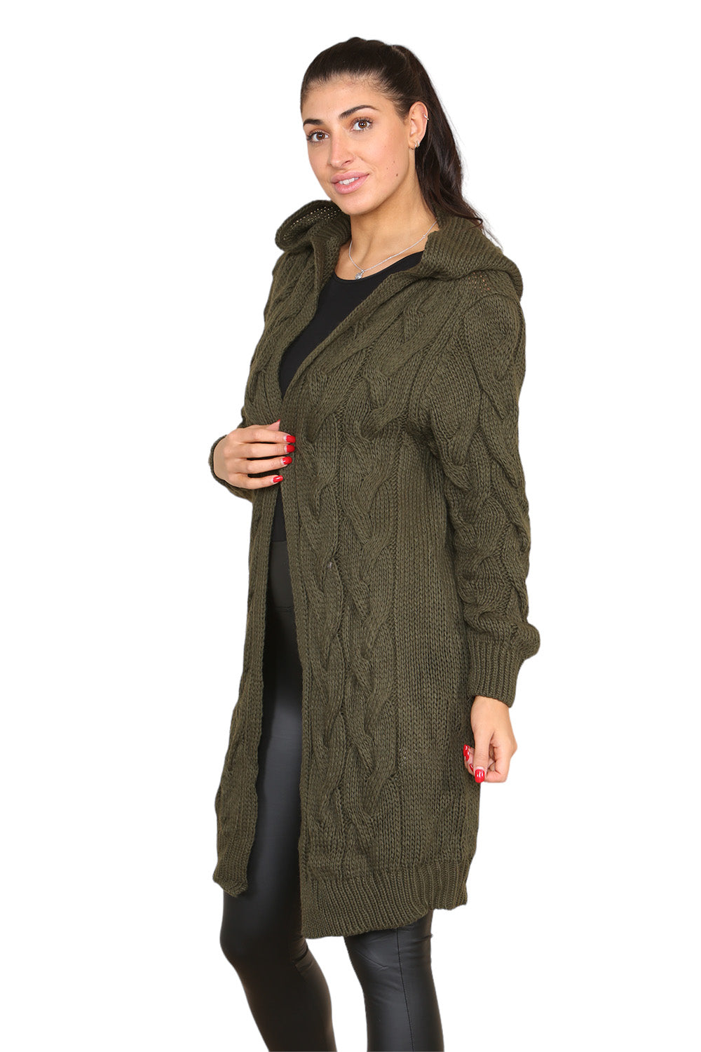 Knitted Cables Hooded Long Over Sized Cardigan