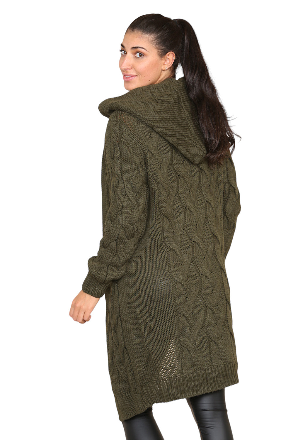 Knitted Cables Hooded Long Over Sized Cardigan