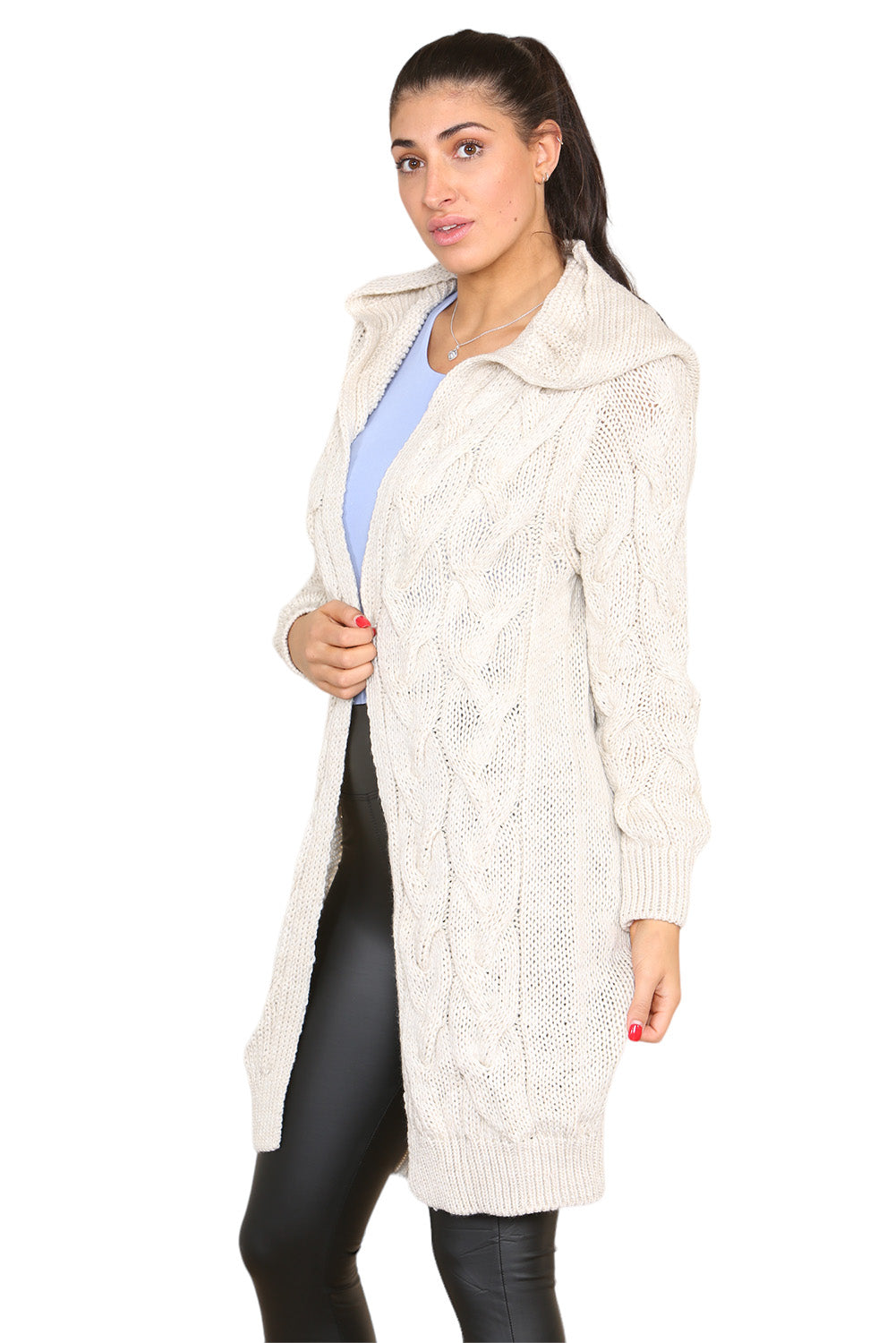 Knitted Cables Hooded Long Over Sized Cardigan