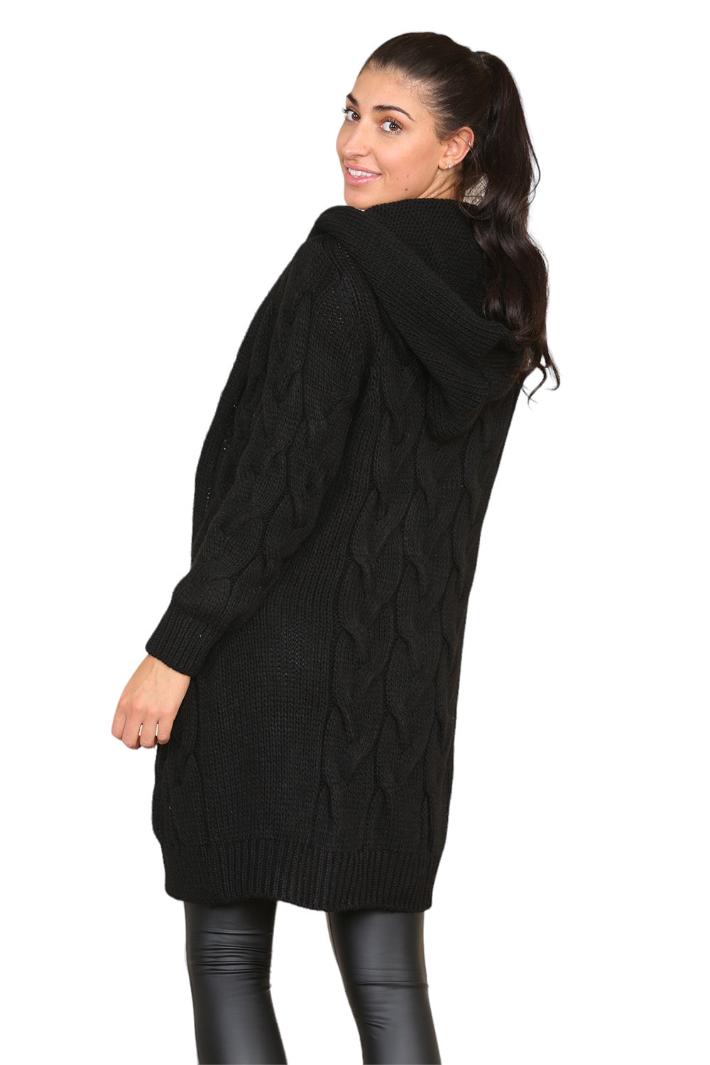 Knitted Cables Hooded Long Over Sized Cardigan