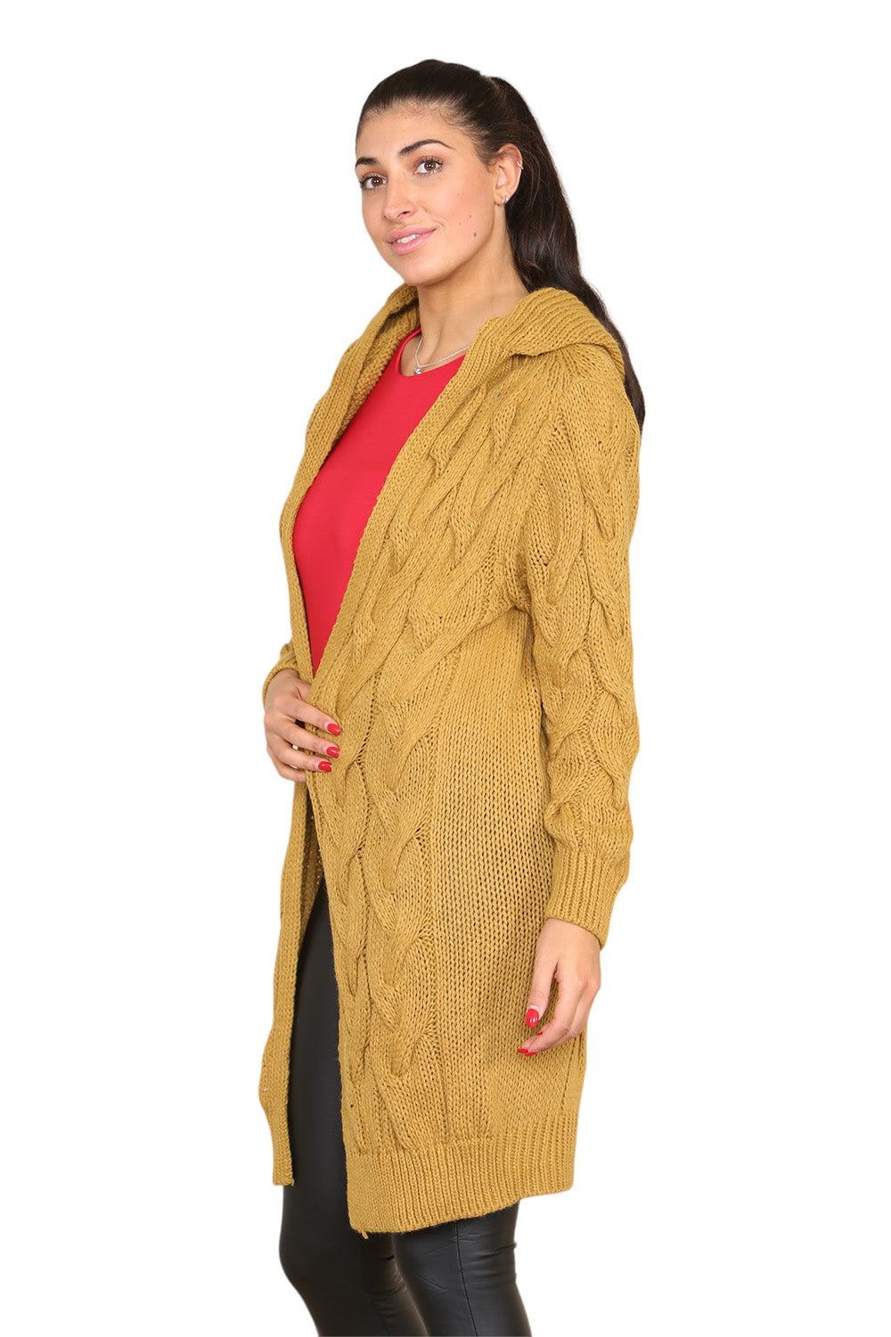 Knitted Cables Hooded Long Over Sized Cardigan