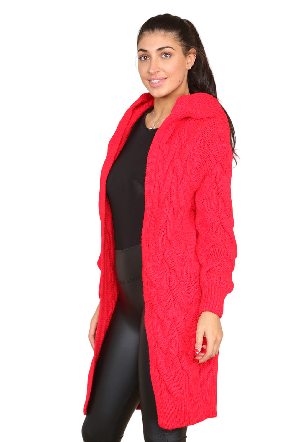 Knitted Cables Hooded Long Over Sized Cardigan