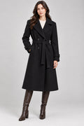 Ladies Long Button on Sleeve Side pockets Belted Button Coat Women’s Jacket