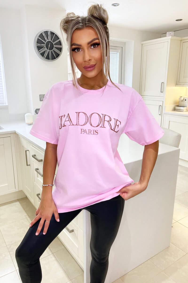 Ladies Oversized J' Adore Paris Short Sleeves T Shirt Top