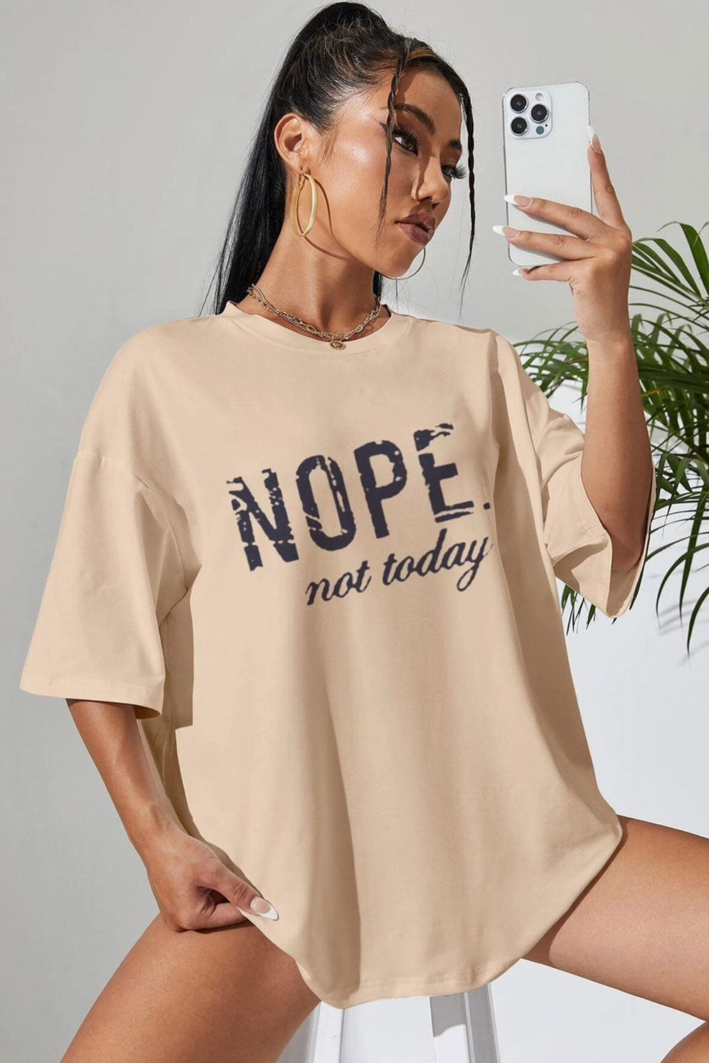 Ladies Oversized Nope Not Today Identical Graphic Print Short Sleeves T Shirt Top