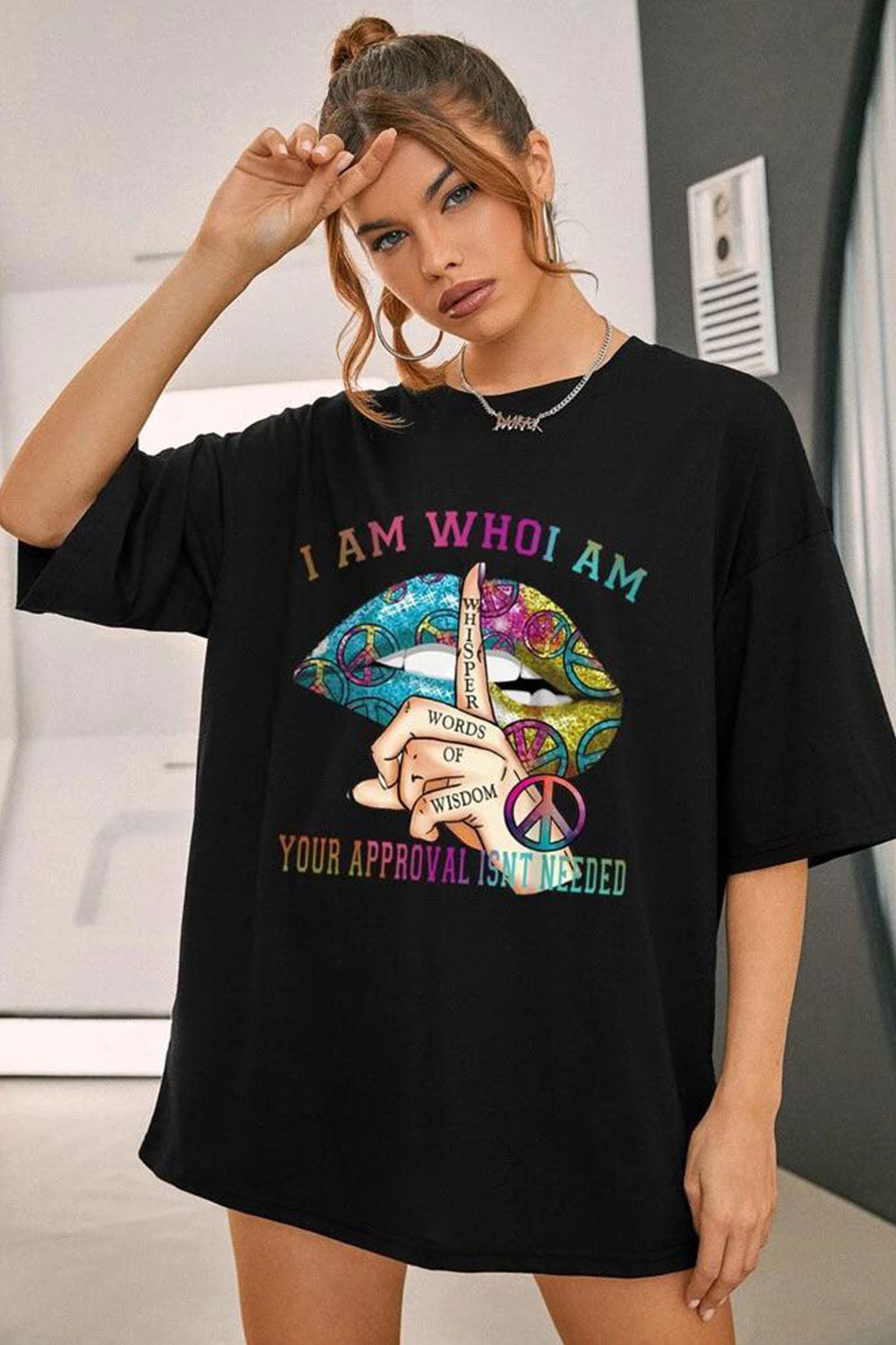 Ladies Oversized Whisper Words of Wisdom Short Sleeves T Shirt Top