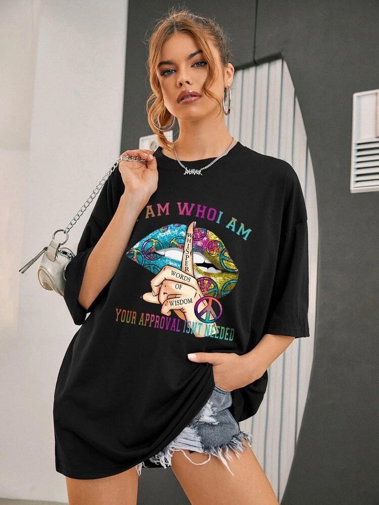 Ladies Oversized Whisper Words of Wisdom Short Sleeves T Shirt Top