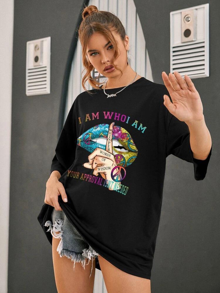 Ladies Oversized Whisper Words of Wisdom Short Sleeves T Shirt Top