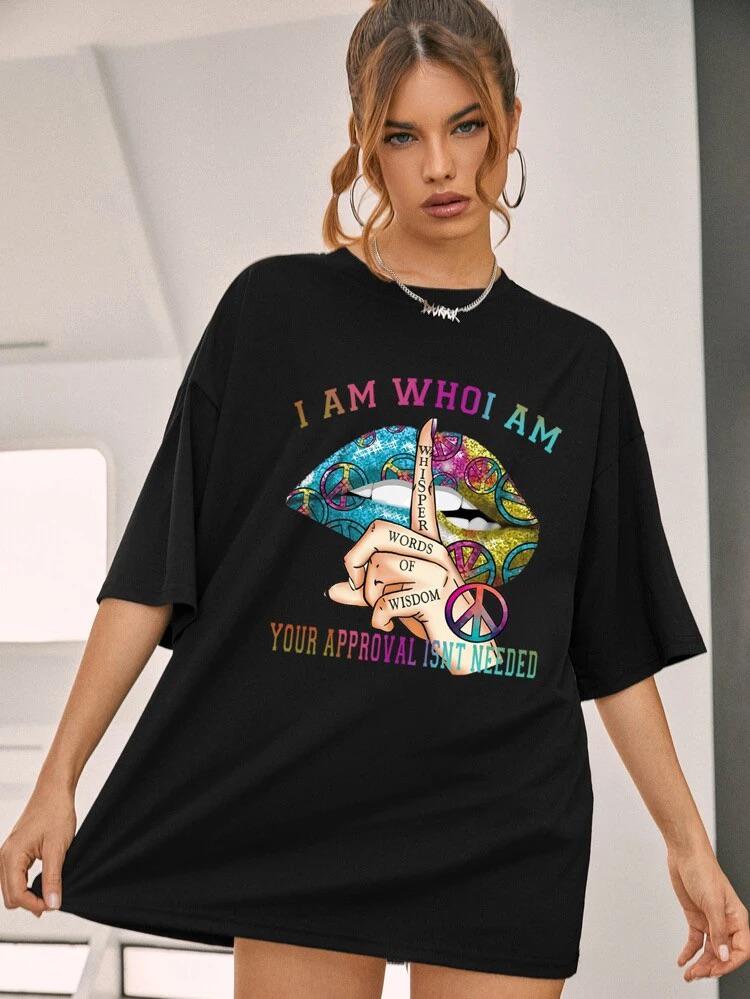 Ladies Oversized Whisper Words of Wisdom Short Sleeves T Shirt Top
