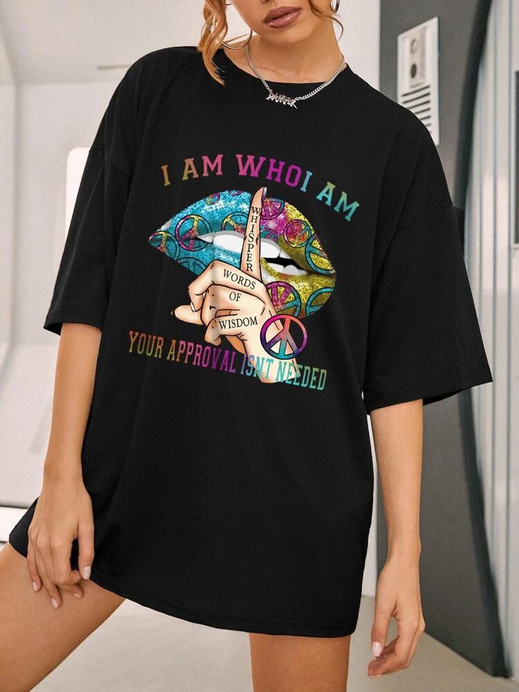 Ladies Oversized Whisper Words of Wisdom Short Sleeves T Shirt Top