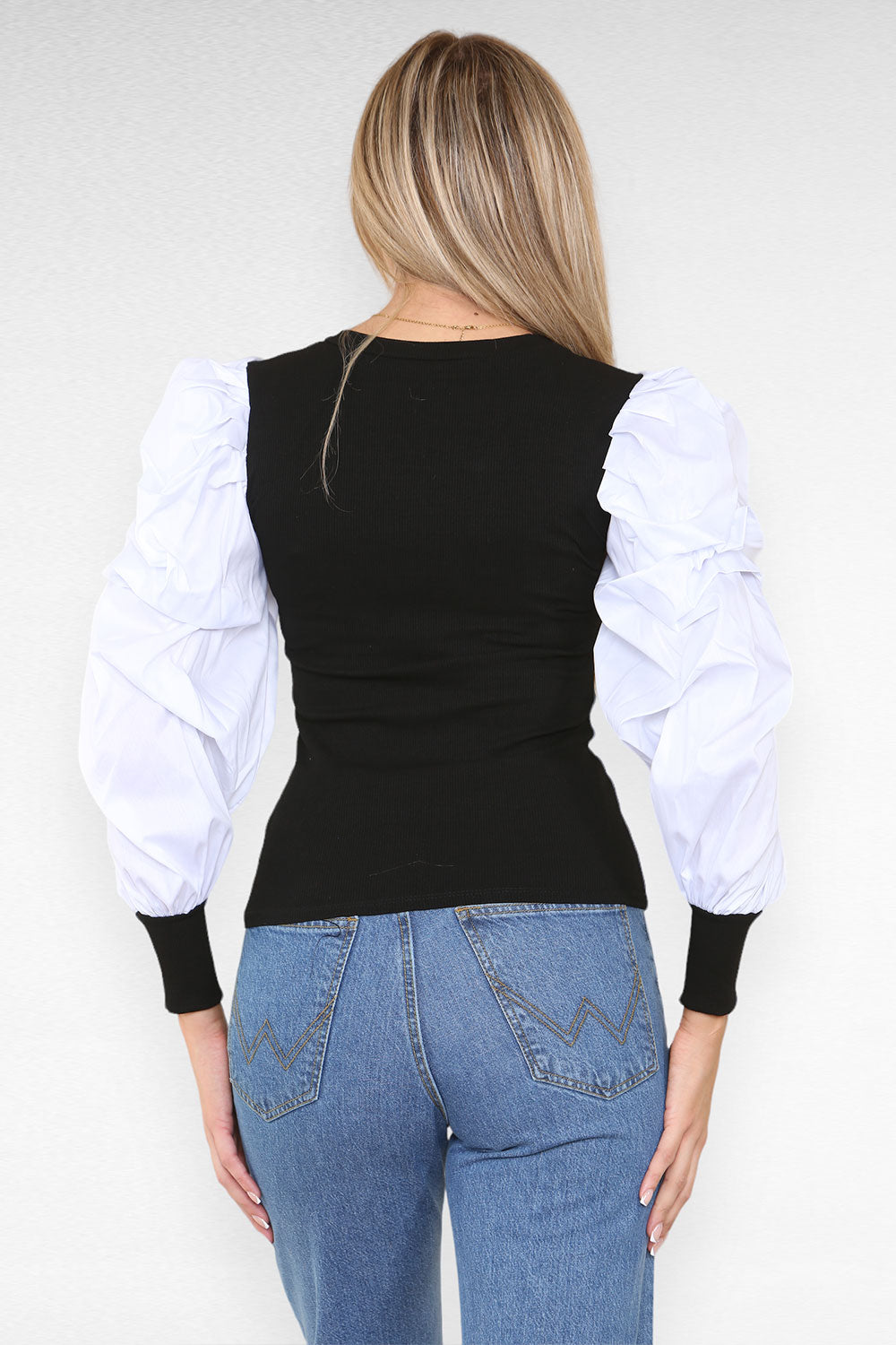 Oversized Puff Sleeves Ribbed Top