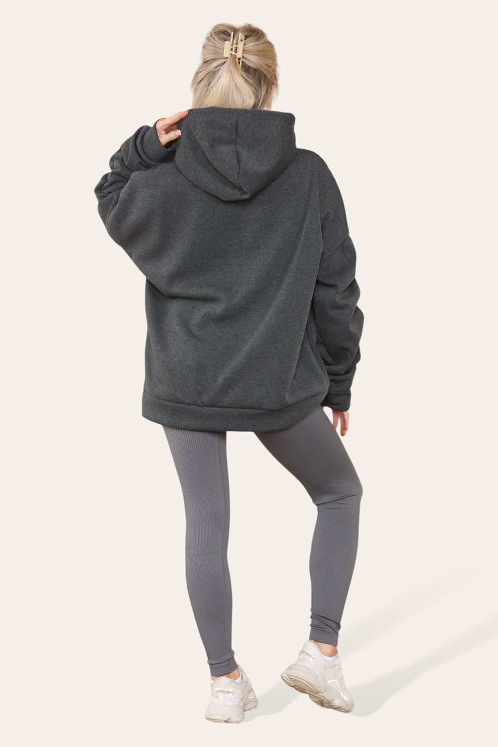 Oversized Ruched Sleeves Hoodie With Satin Ribbon