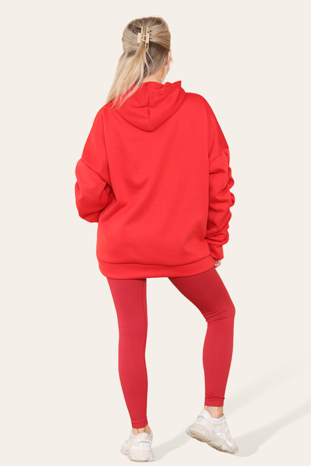 Oversized Ruched Sleeves Hoodie With Satin Ribbon