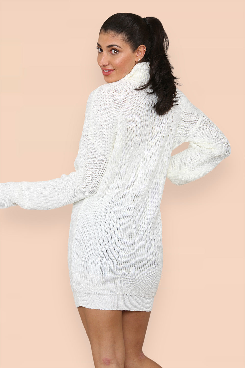 Polo Roll Neck Over Sized Ribbed Knitted Florescent Chunky Sweater Jumper Dress