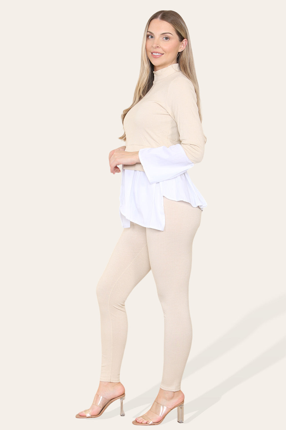 Ribbed Lounge Wear Flared Shirt and Leggings Co-Ord Set