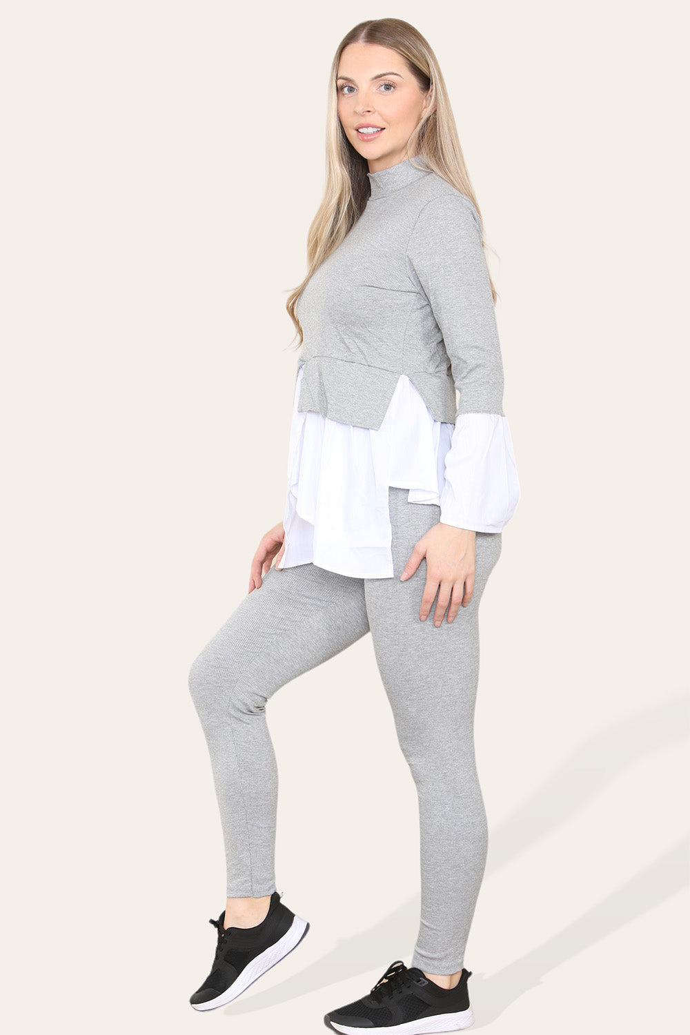 Ribbed Lounge Wear Flared Shirt and Leggings Co-Ord Set