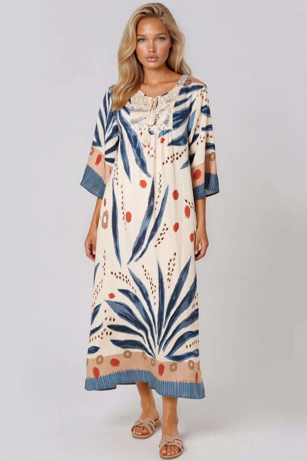 Blue Crochet Detail Beach Kaftan