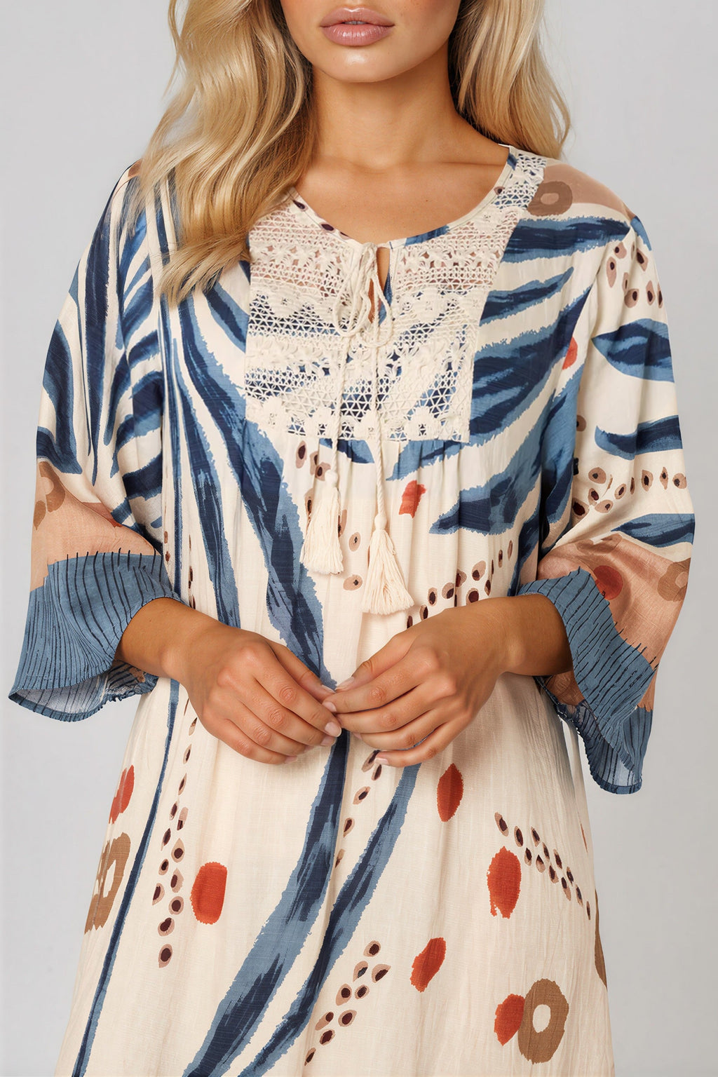 Blue Crochet Detail Beach Kaftan