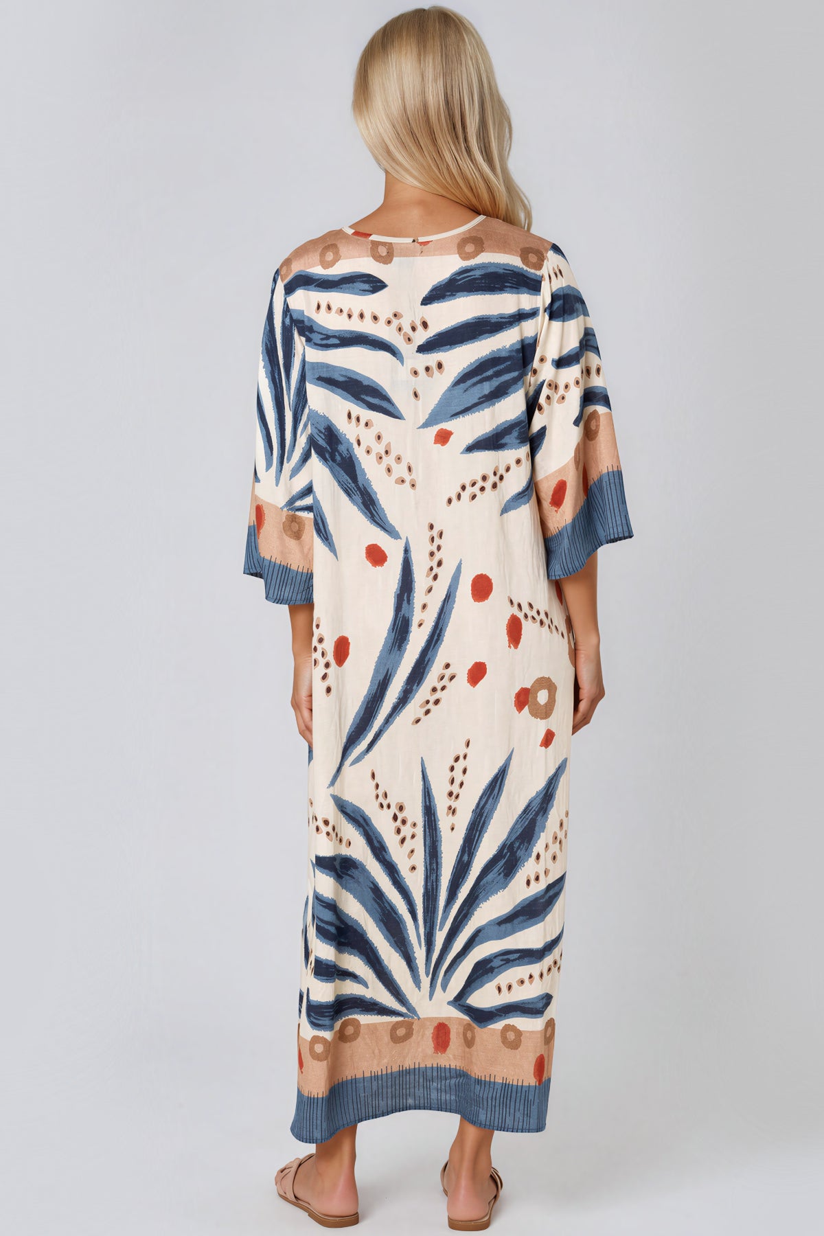 Blue Crochet Detail Beach Kaftan