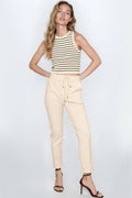 Beige Stretch Drawstring Trousers