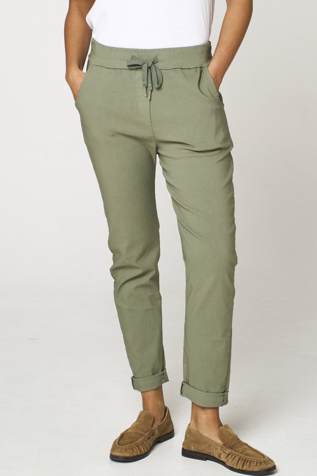Khaki Stretch Drawstring Trousers