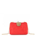 Red Suedette Clutch Bag with Detachable Chain