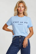 Light Blue C'est La Vie Short Sleeve Regular Fit T Shirt