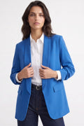 Royal Blue Blazer with Ruched Sleeves